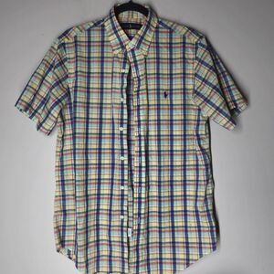 Ralph Lauren Shirt Mens M Green Plaid Preppy Blue Pony Green